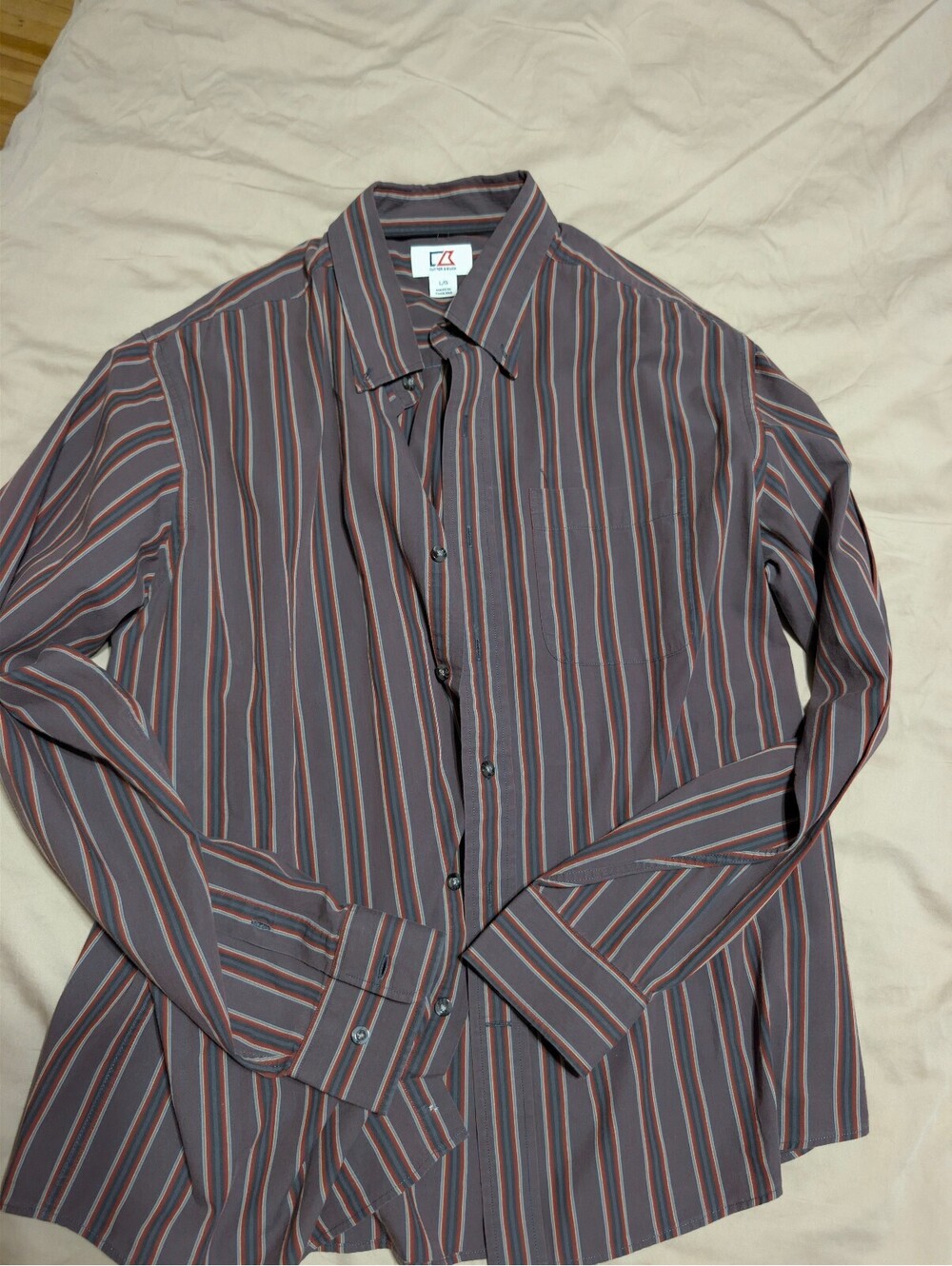 Cutter & Buck Men's Long Sleeve Striped Dress Shirt Large